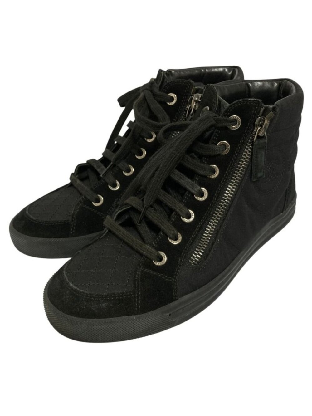 Chanel CC Logo Fabric High Top Sneakers Black Spring Summer Fall Winter
